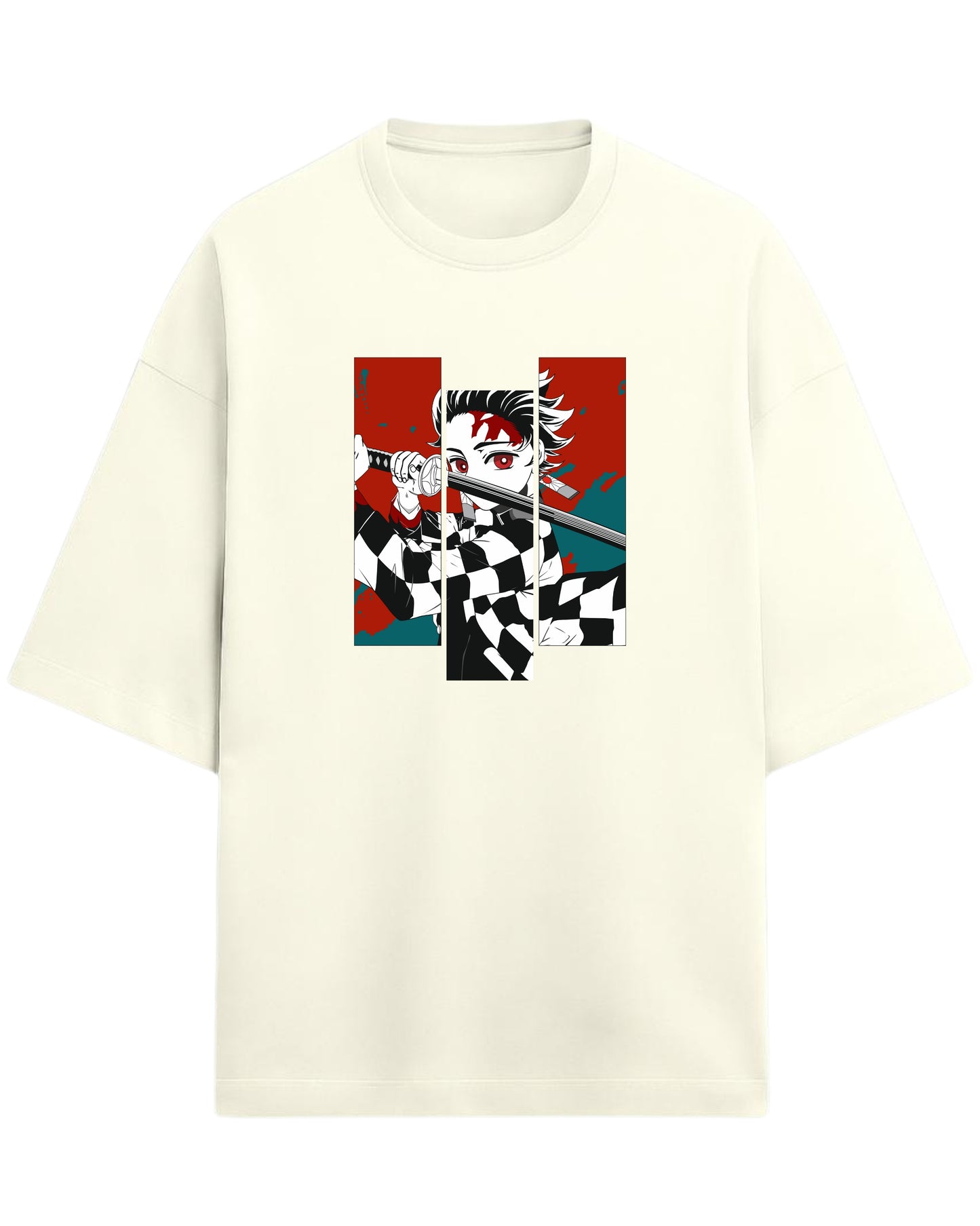 Tanjiro Kamado Battle Stance Oversized T-Shirt | Demon Slayer Manga Panel Art Tee | Premium 260 GSM Cotton