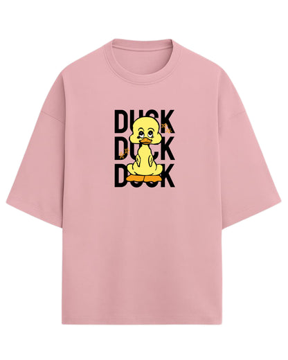 Cute Duck Doodle Oversized T-Shirt | Playful Cartoon Graphic Tee | Premium 260 GSM Cotton