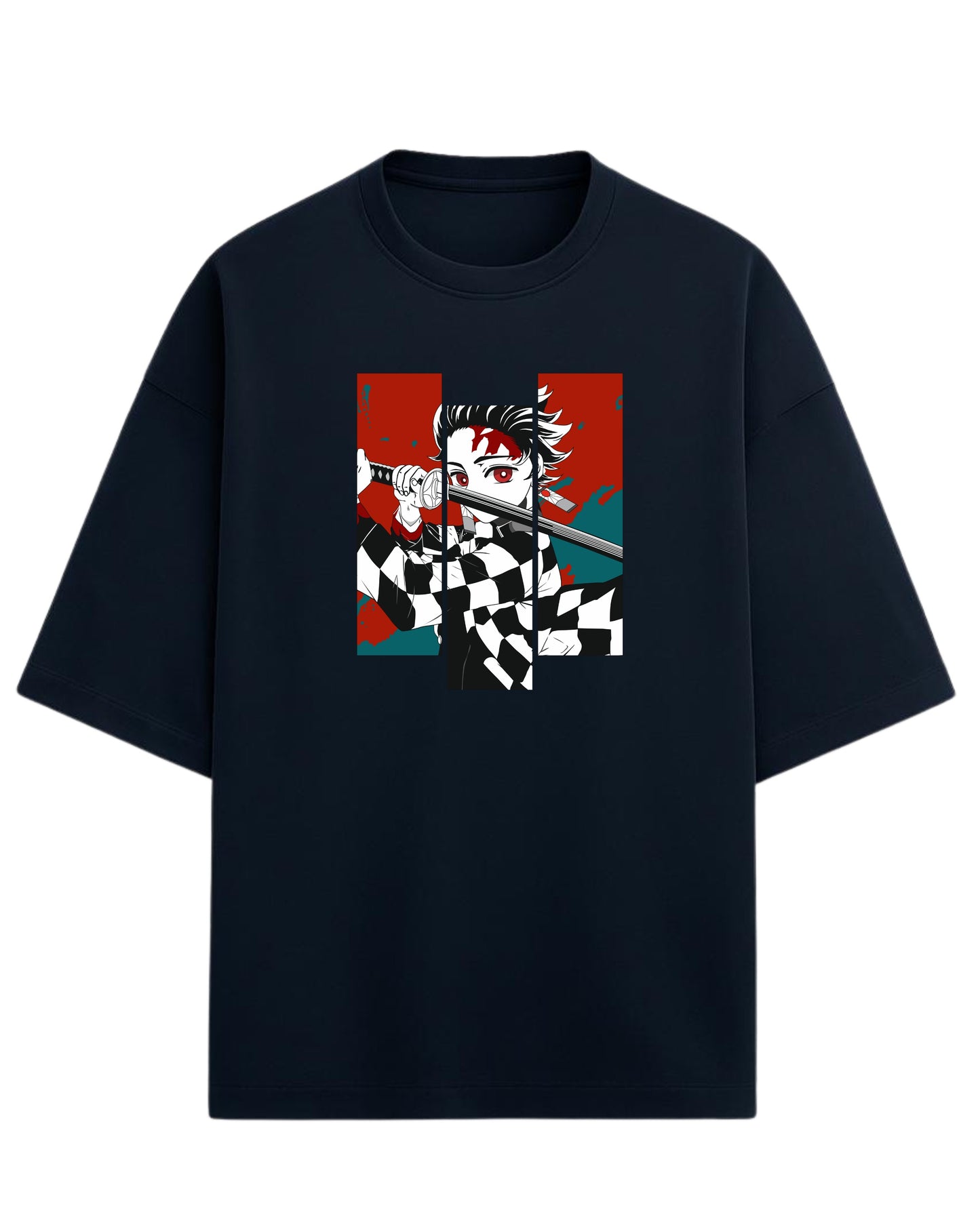 Tanjiro Kamado Battle Stance Oversized T-Shirt | Demon Slayer Manga Panel Art Tee | Premium 260 GSM Cotton