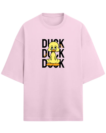 Cute Duck Doodle Oversized T-Shirt | Playful Cartoon Graphic Tee | Premium 260 GSM Cotton