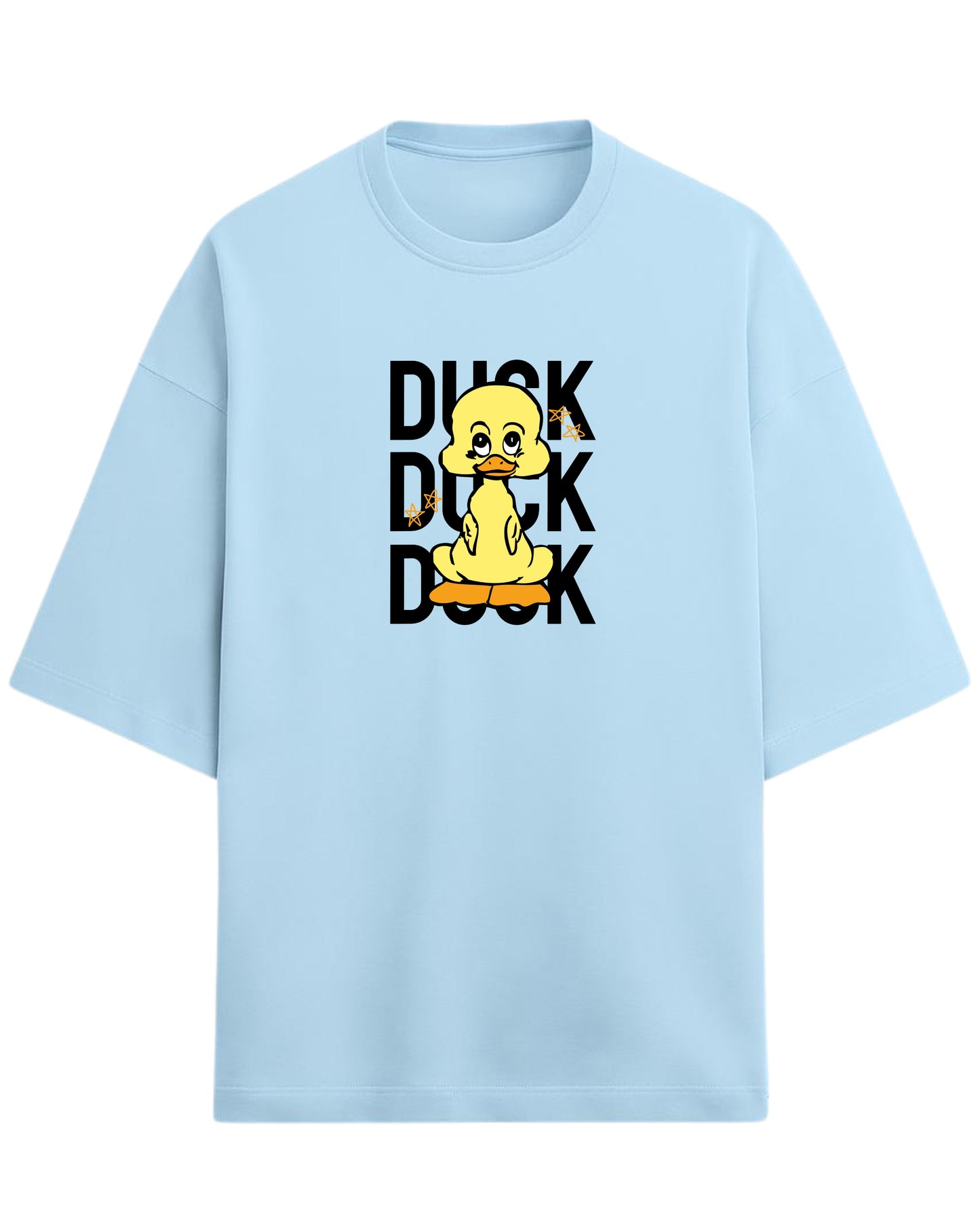 Cute Duck Doodle Oversized T-Shirt | Playful Cartoon Graphic Tee | Premium 260 GSM Cotton