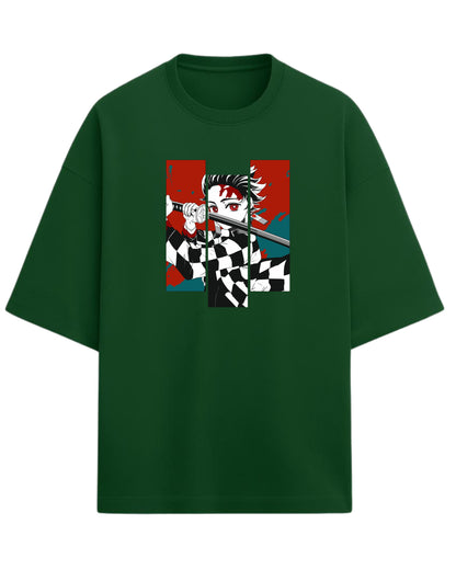 Tanjiro Kamado Battle Stance Oversized T-Shirt | Demon Slayer Manga Panel Art Tee | Premium 260 GSM Cotton