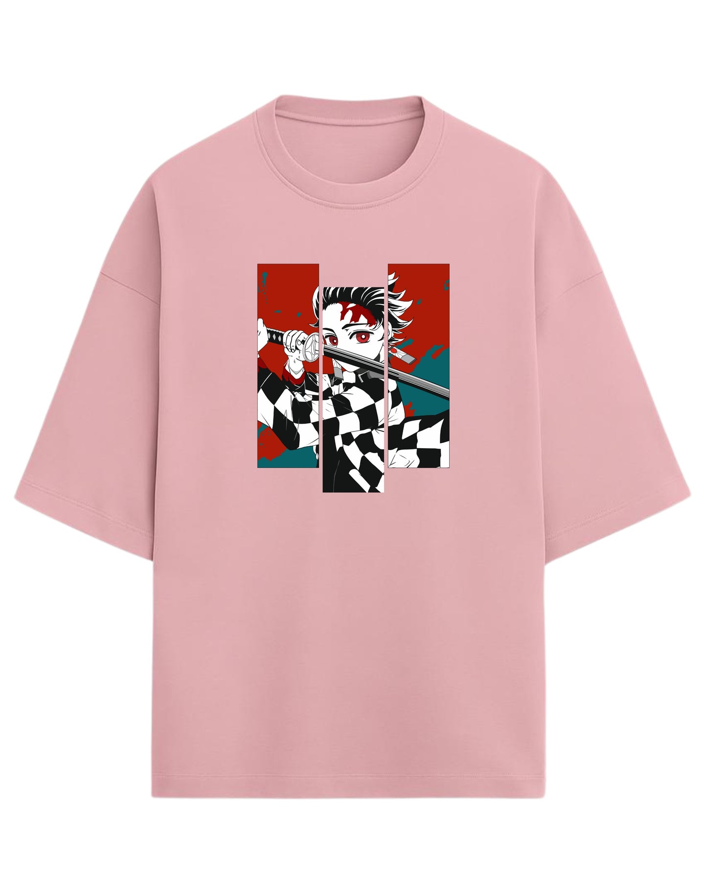 Tanjiro Kamado Battle Stance Oversized T-Shirt | Demon Slayer Manga Panel Art Tee | Premium 260 GSM Cotton