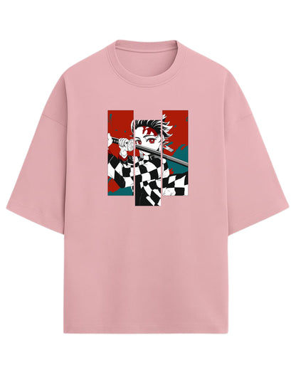 Tanjiro Kamado Battle Stance Oversized T-Shirt | Demon Slayer Manga Panel Art Tee | Premium 260 GSM Cotton