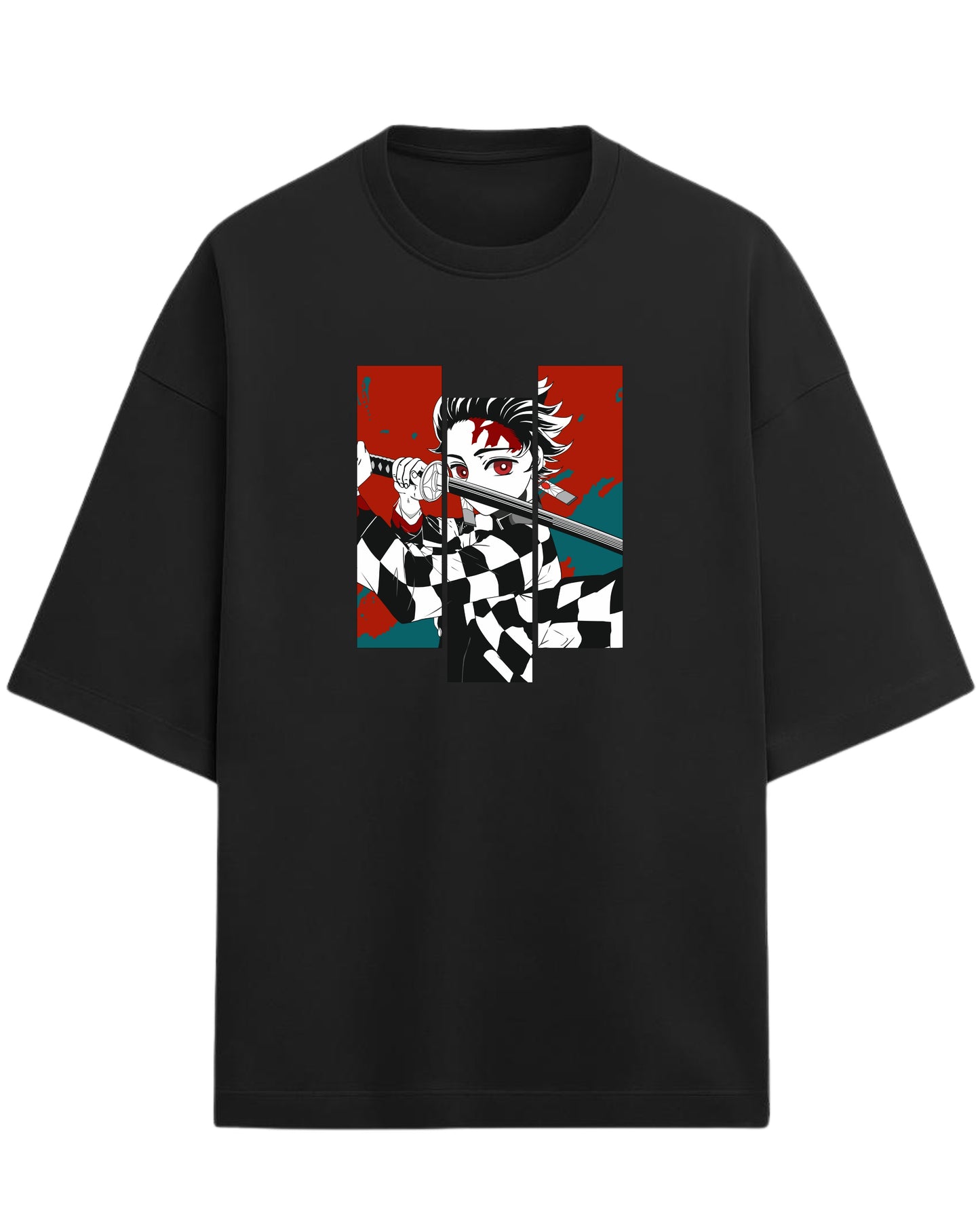 Tanjiro Kamado Battle Stance Oversized T-Shirt | Demon Slayer Manga Panel Art Tee | Premium 260 GSM Cotton
