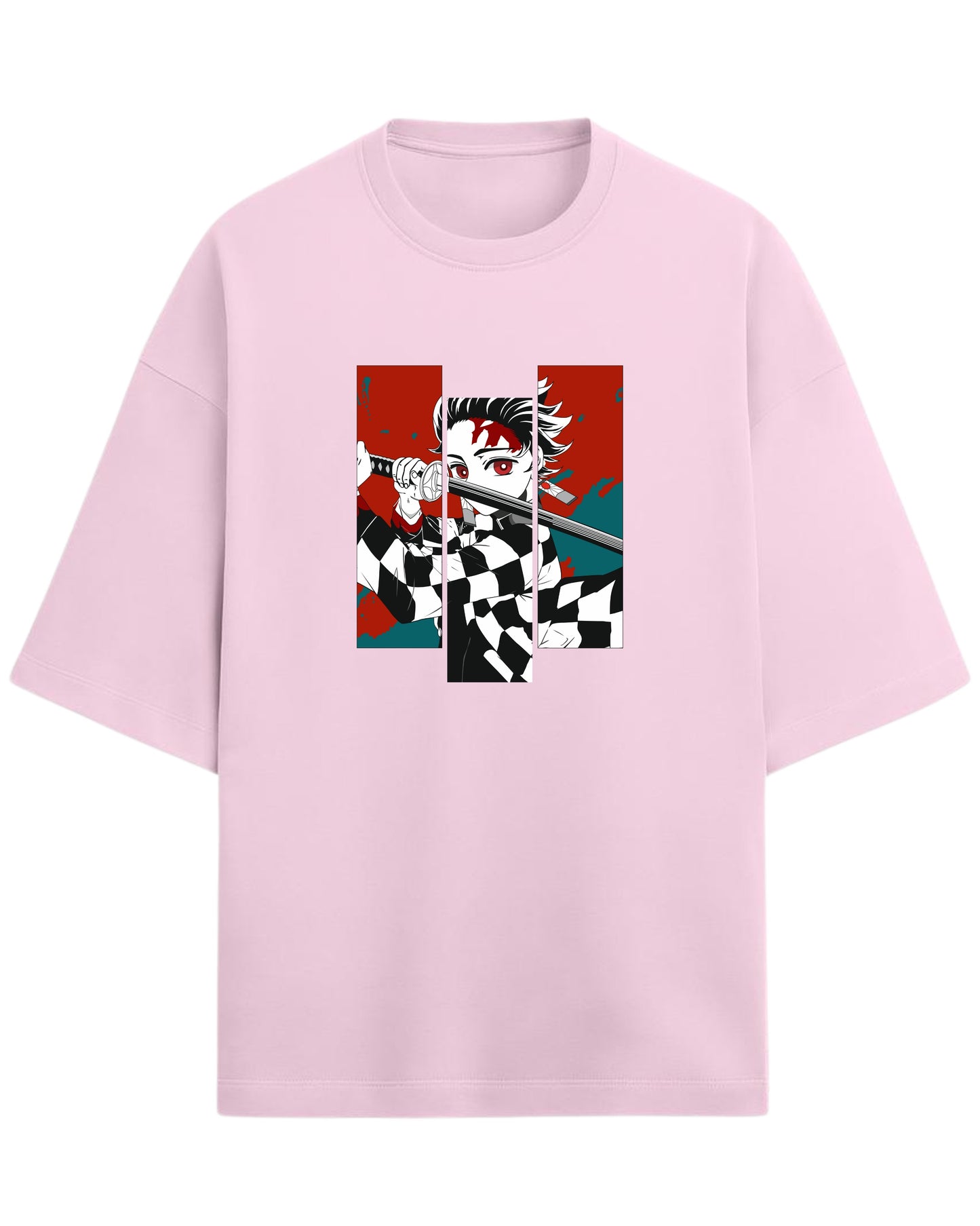 Tanjiro Kamado Battle Stance Oversized T-Shirt | Demon Slayer Manga Panel Art Tee | Premium 260 GSM Cotton