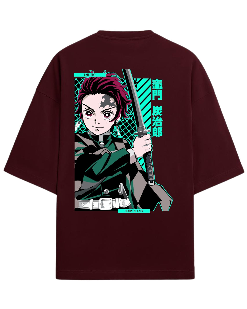 Tanjiro Kamado Katana Stance Oversized T-Shirt | Demon Slayer Anime Graphic Tee | Premium 260 GSM Cotton