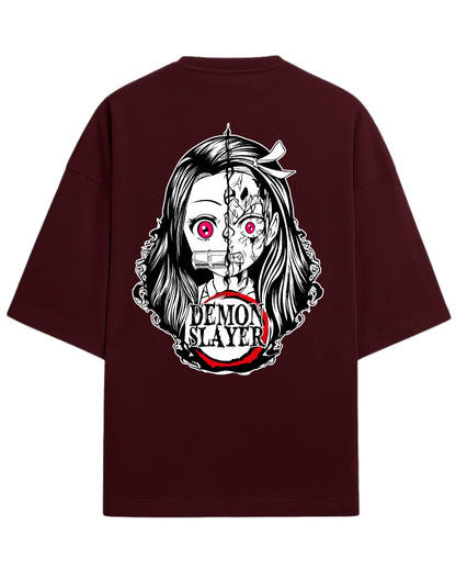 Nezuko Split Form Oversized T-Shirt | Demon Slayer Anime Graphic Tee | Premium 260 GSM Cotton Blend