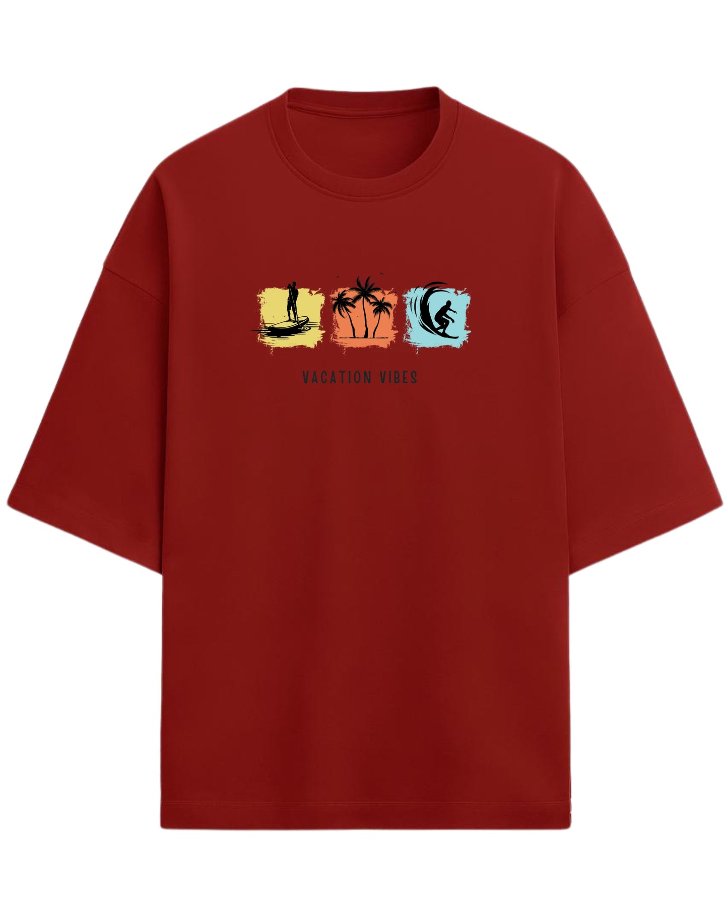 Vacation Vibes Oversized T-Shirt | Beach, Palm & Surf Graphic Tee | Premium 260 GSM Cotton