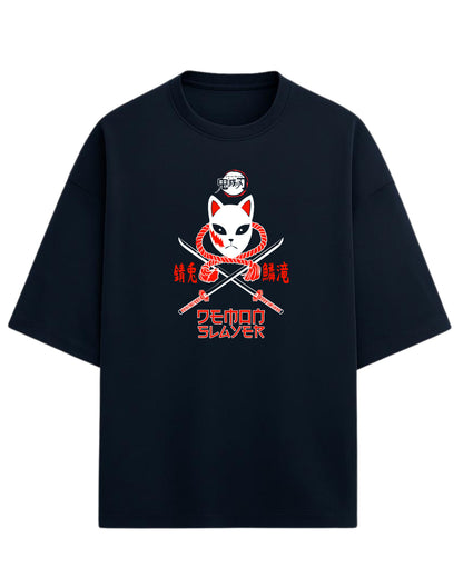 Sabito Fox Mask Oversized T-Shirt | Demon Slayer Anime Tee | Premium 260 GSM Cotton