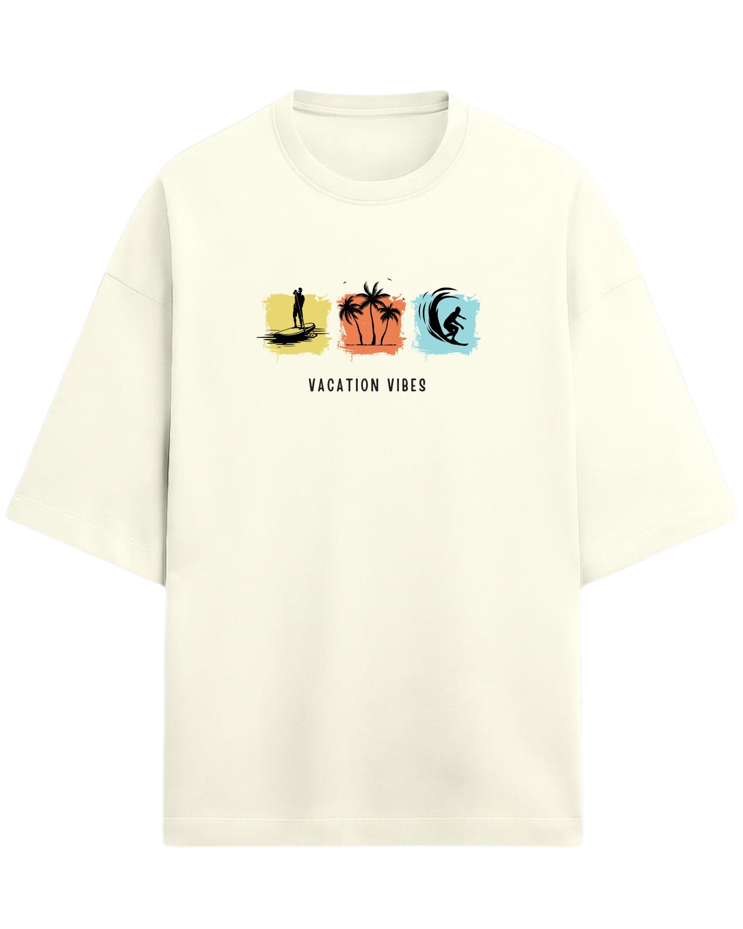 Vacation Vibes Oversized T-Shirt | Beach, Palm & Surf Graphic Tee | Premium 260 GSM Cotton