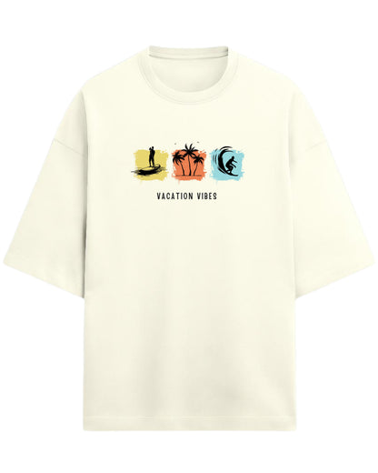 Vacation Vibes Oversized T-Shirt | Beach, Palm & Surf Graphic Tee | Premium 260 GSM Cotton