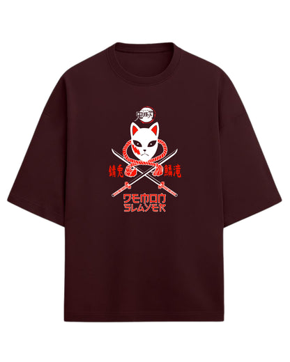 Sabito Fox Mask Oversized T-Shirt | Demon Slayer Anime Tee | Premium 260 GSM Cotton
