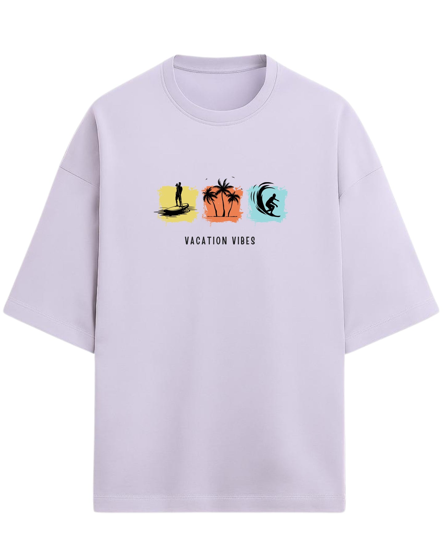 Vacation Vibes Oversized T-Shirt | Beach, Palm & Surf Graphic Tee | Premium 260 GSM Cotton