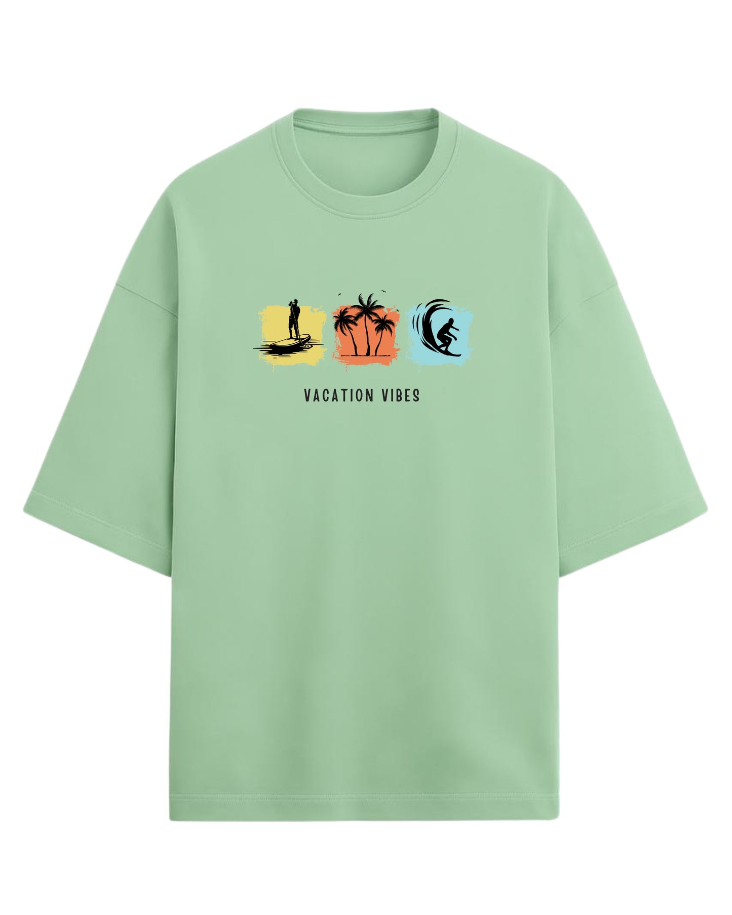 Vacation Vibes Oversized T-Shirt | Beach, Palm & Surf Graphic Tee | Premium 260 GSM Cotton