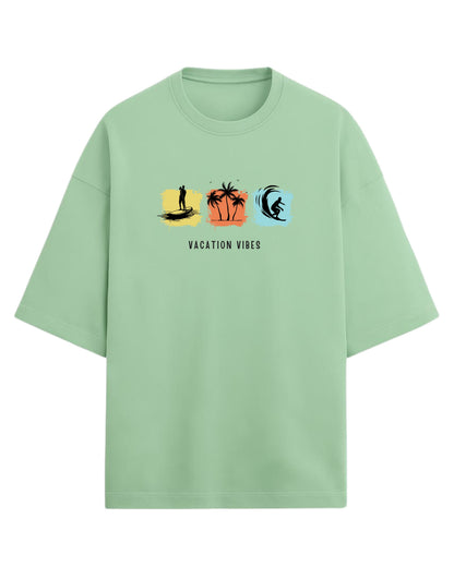 Vacation Vibes Oversized T-Shirt | Beach, Palm & Surf Graphic Tee | Premium 260 GSM Cotton
