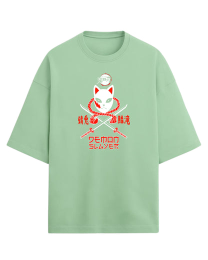 Sabito Fox Mask Oversized T-Shirt | Demon Slayer Anime Tee | Premium 260 GSM Cotton