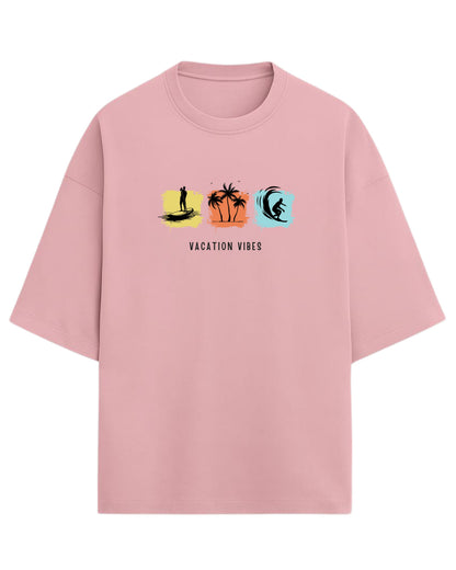 Vacation Vibes Oversized T-Shirt | Beach, Palm & Surf Graphic Tee | Premium 260 GSM Cotton