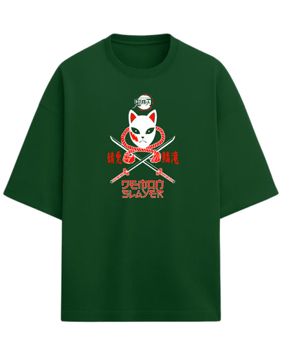 Sabito Fox Mask Oversized T-Shirt | Demon Slayer Anime Tee | Premium 260 GSM Cotton