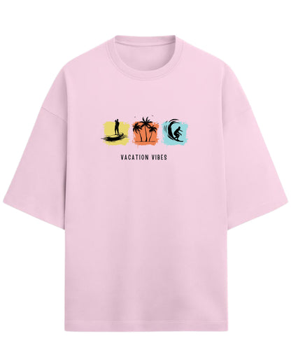 Vacation Vibes Oversized T-Shirt | Beach, Palm & Surf Graphic Tee | Premium 260 GSM Cotton