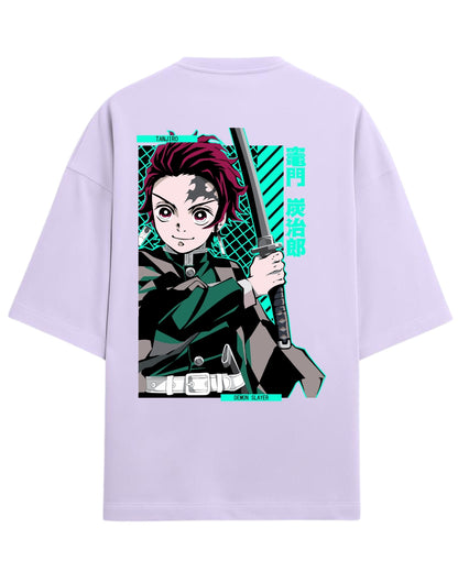 Tanjiro Kamado Katana Stance Oversized T-Shirt | Demon Slayer Anime Graphic Tee | Premium 260 GSM Cotton