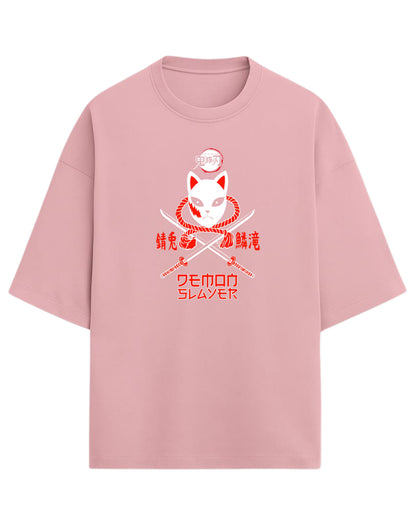 Sabito Fox Mask Oversized T-Shirt | Demon Slayer Anime Tee | Premium 260 GSM Cotton