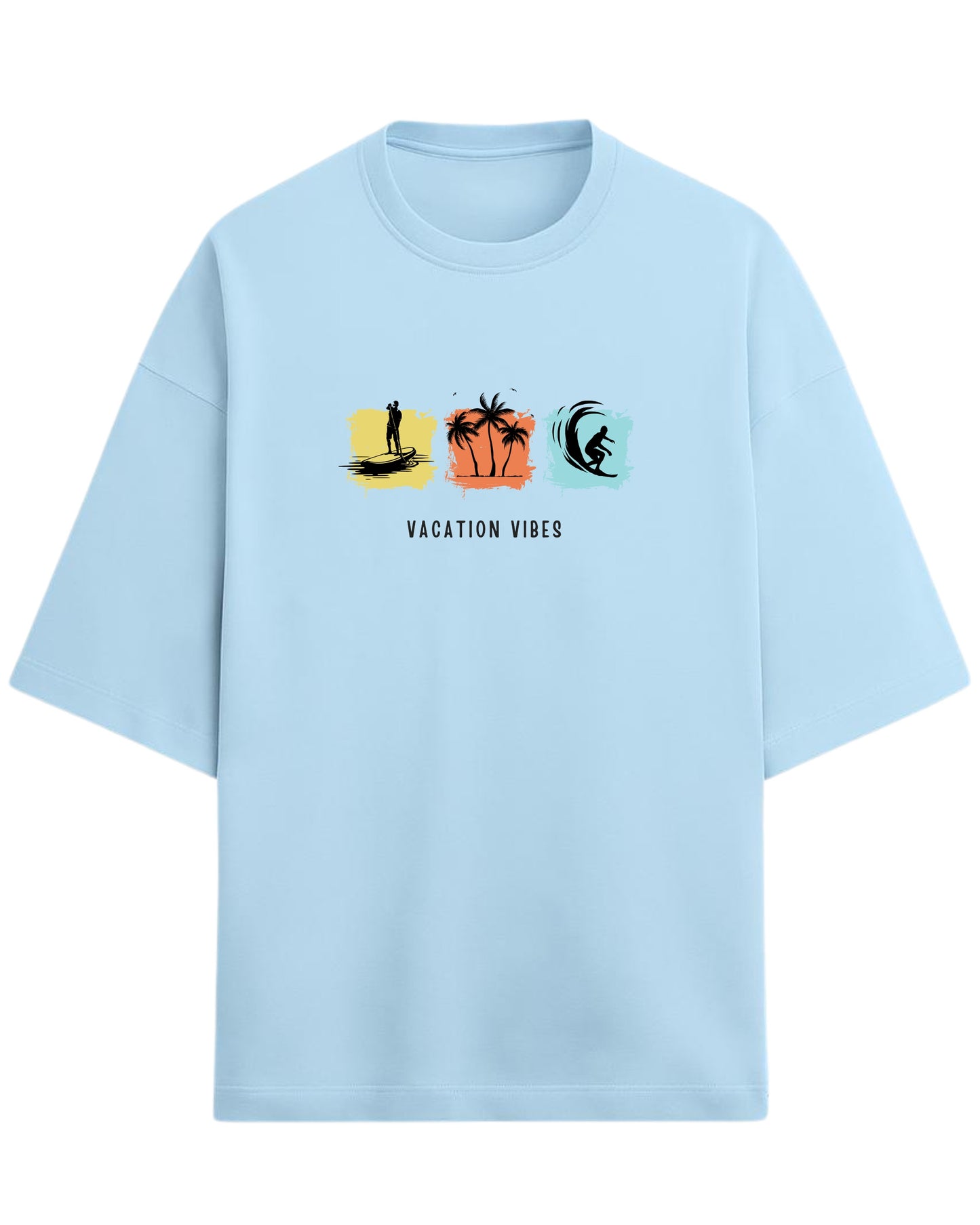 Vacation Vibes Oversized T-Shirt | Beach, Palm & Surf Graphic Tee | Premium 260 GSM Cotton