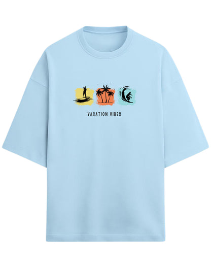 Vacation Vibes Oversized T-Shirt | Beach, Palm & Surf Graphic Tee | Premium 260 GSM Cotton