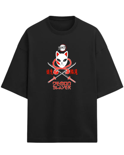Sabito Fox Mask Oversized T-Shirt | Demon Slayer Anime Tee | Premium 260 GSM Cotton