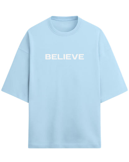 Don’t Just Imagine, BELIEVE Oversized T-Shirt | Streetwear Statue Graphic Tee | Premium 260 GSM Cotton