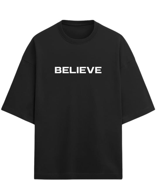 Don’t Just Imagine, BELIEVE Oversized T-Shirt | Streetwear Statue Graphic Tee | Premium 260 GSM Cotton