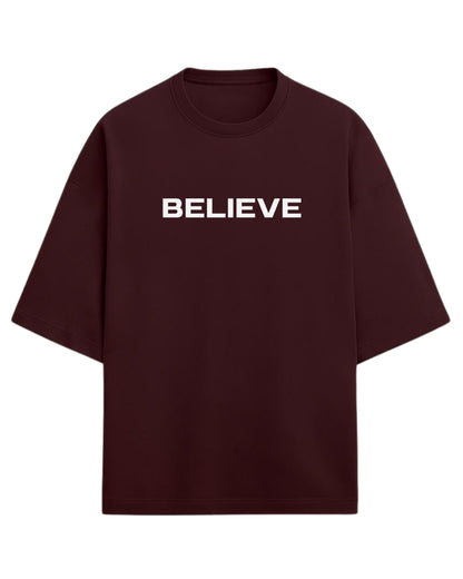 Don’t Just Imagine, BELIEVE Oversized T-Shirt | Streetwear Statue Graphic Tee | Premium 260 GSM Cotton