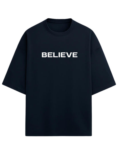 Don’t Just Imagine, BELIEVE Oversized T-Shirt | Streetwear Statue Graphic Tee | Premium 260 GSM Cotton