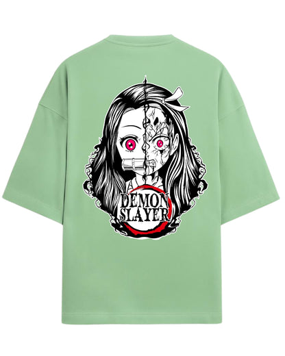 Nezuko Split Form Oversized T-Shirt | Demon Slayer Anime Graphic Tee | Premium 260 GSM Cotton Blend