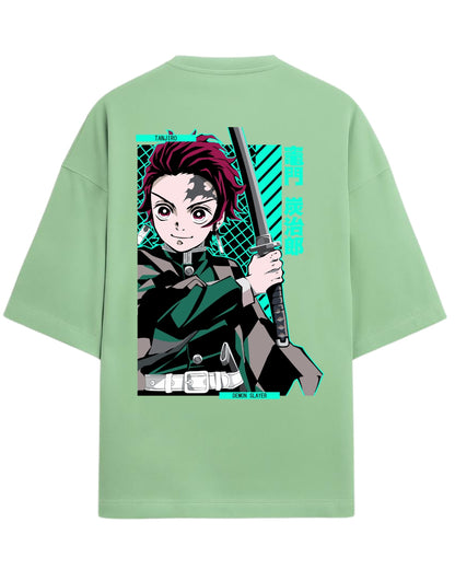 Tanjiro Kamado Katana Stance Oversized T-Shirt | Demon Slayer Anime Graphic Tee | Premium 260 GSM Cotton
