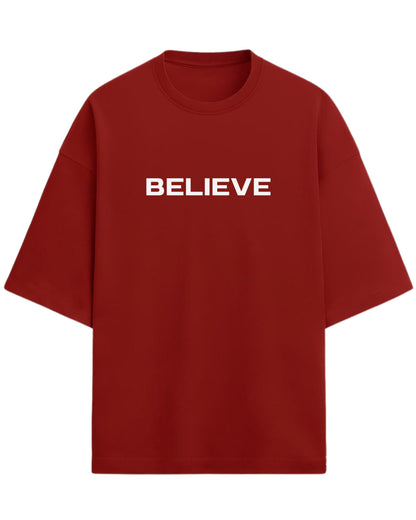 Don’t Just Imagine, BELIEVE Oversized T-Shirt | Streetwear Statue Graphic Tee | Premium 260 GSM Cotton