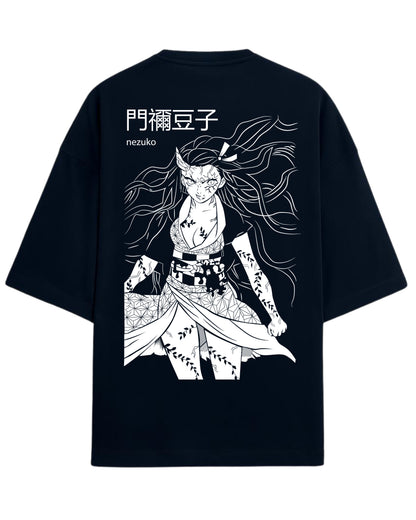 Demon Nezuko Berserk Form Oversized T-Shirt | Kimetsu no Yaiba Anime Graphic Tee | Premium 260 GSM Cotton