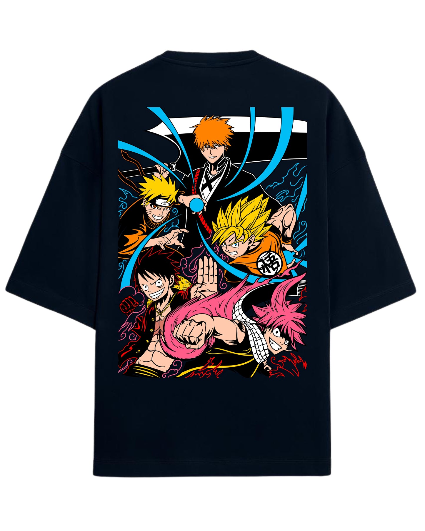 Ultimate Anime Legends Oversized T-Shirt | Goku x Naruto x Luffy x Ichigo x Natsu Crossover Tee | Premium 260 GSM Cotton