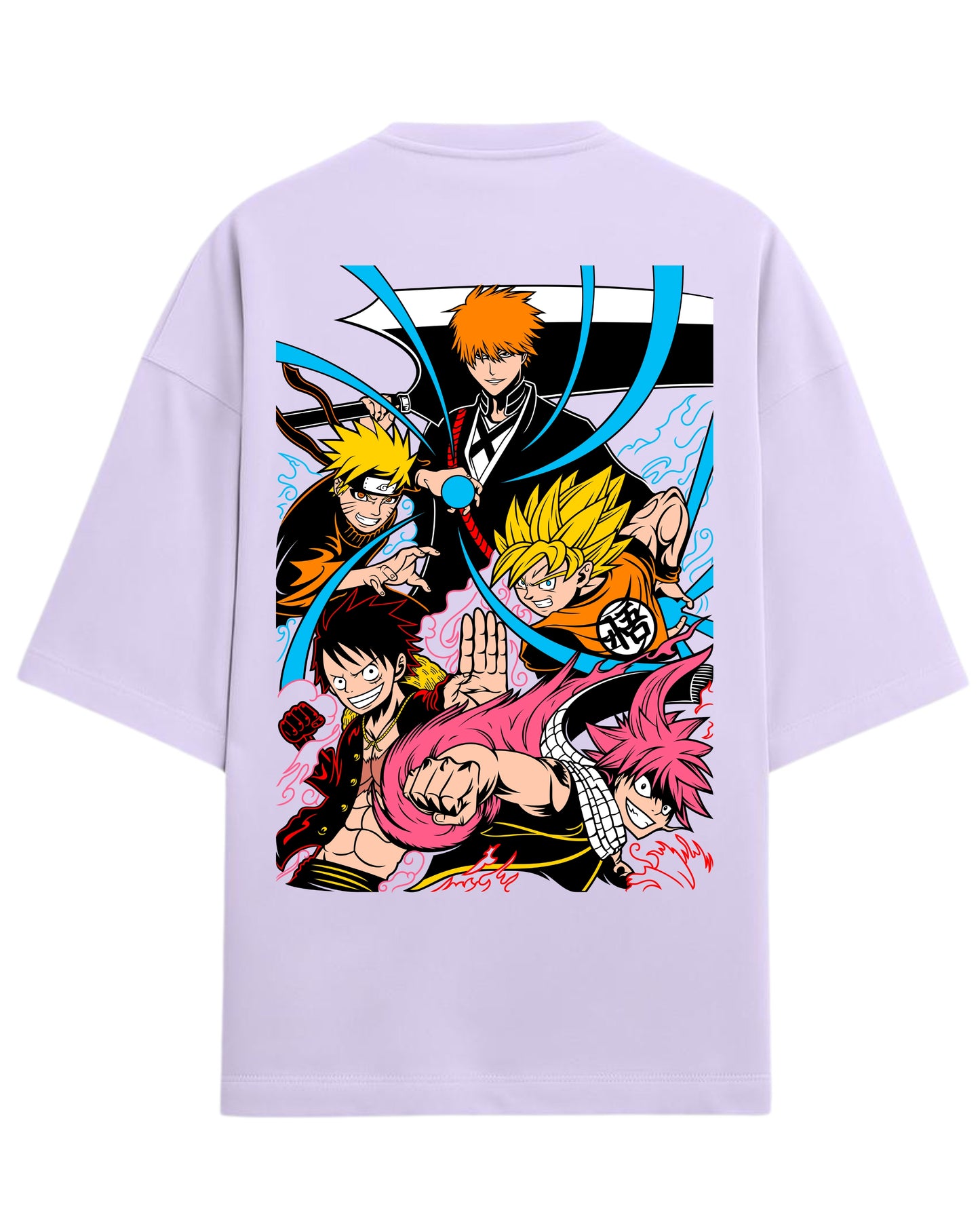 Ultimate Anime Legends Oversized T-Shirt | Goku x Naruto x Luffy x Ichigo x Natsu Crossover Tee | Premium 260 GSM Cotton