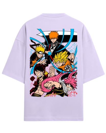 Ultimate Anime Legends Oversized T-Shirt | Goku x Naruto x Luffy x Ichigo x Natsu Crossover Tee | Premium 260 GSM Cotton