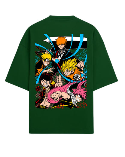 Ultimate Anime Legends Oversized T-Shirt | Goku x Naruto x Luffy x Ichigo x Natsu Crossover Tee | Premium 260 GSM Cotton