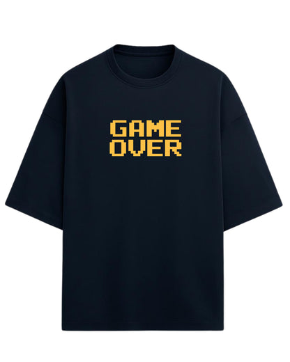 Game Over Oversized T-Shirt | Pixel Typography Graphic Tee | Premium 260 GSM Cotton