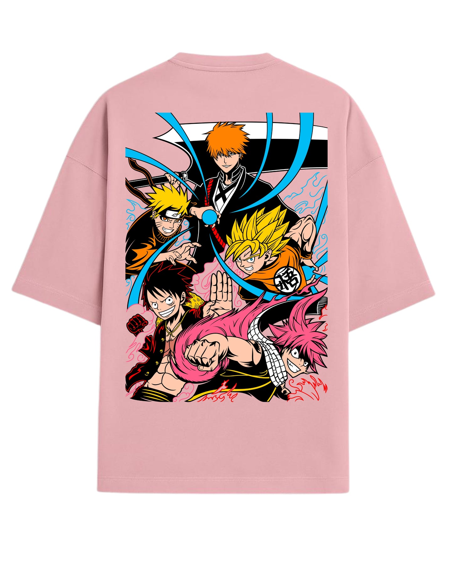 Ultimate Anime Legends Oversized T-Shirt | Goku x Naruto x Luffy x Ichigo x Natsu Crossover Tee | Premium 260 GSM Cotton