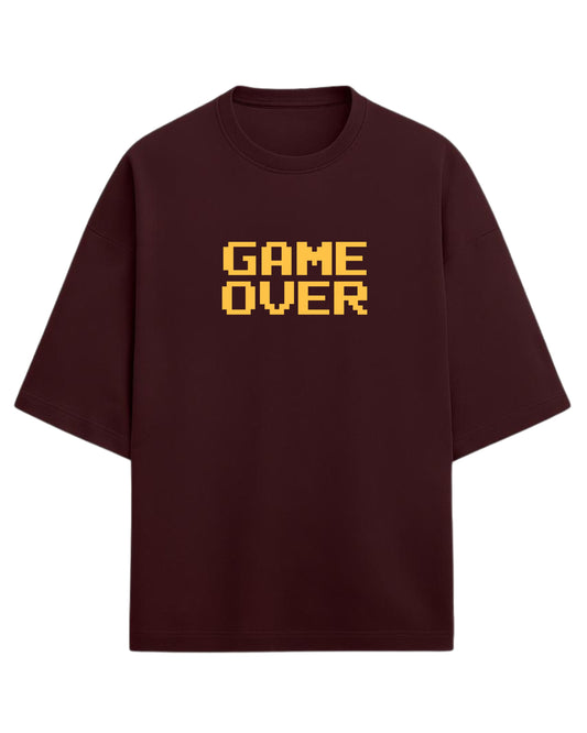Game Over Oversized T-Shirt | Pixel Typography Graphic Tee | Premium 260 GSM Cotton