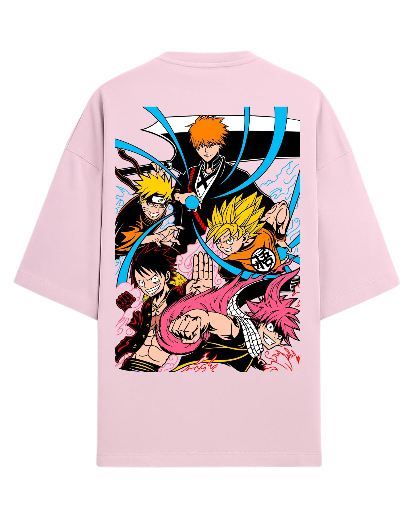 Ultimate Anime Legends Oversized T-Shirt | Goku x Naruto x Luffy x Ichigo x Natsu Crossover Tee | Premium 260 GSM Cotton
