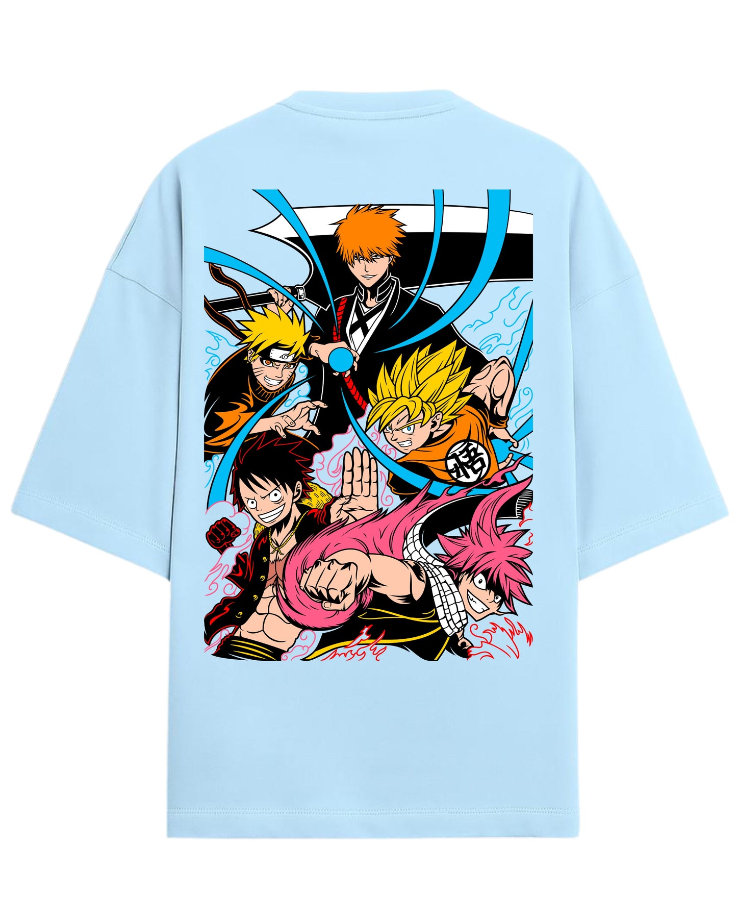 Ultimate Anime Legends Oversized T-Shirt | Goku x Naruto x Luffy x Ichigo x Natsu Crossover Tee | Premium 260 GSM Cotton