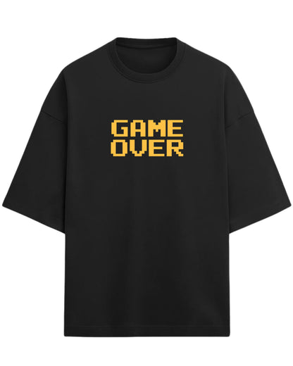 Game Over Oversized T-Shirt | Pixel Typography Graphic Tee | Premium 260 GSM Cotton