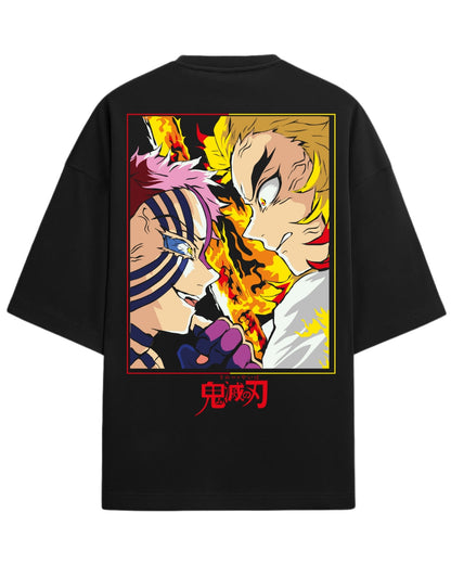 Akaza vs Rengoku Oversized T-Shirt | Demon Slayer Mugen Train Anime Tee | Premium 260 GSM Cotton