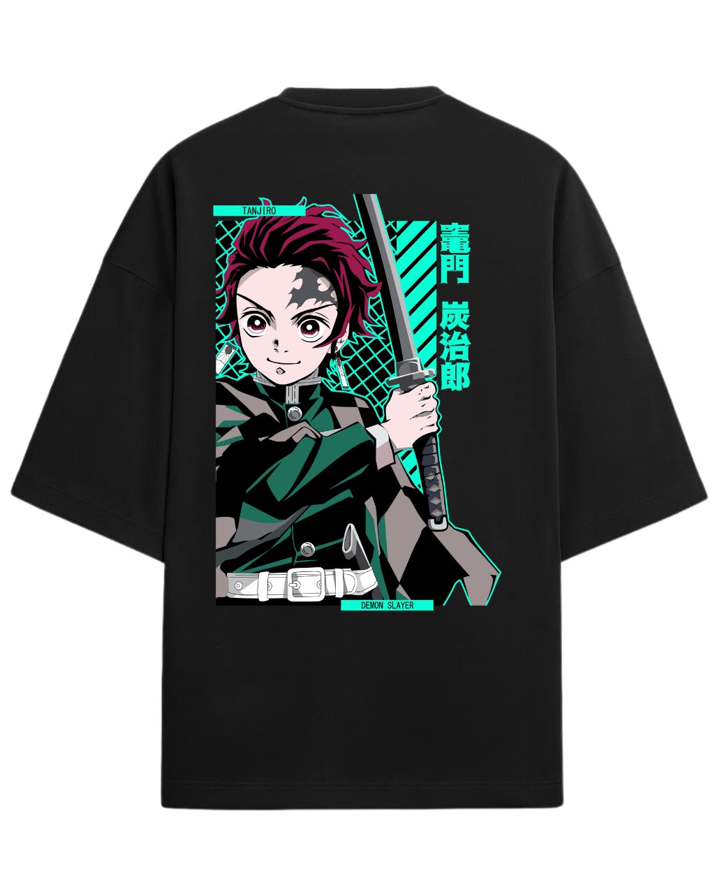 Tanjiro Kamado Katana Stance Oversized T-Shirt | Demon Slayer Anime Graphic Tee | Premium 260 GSM Cotton