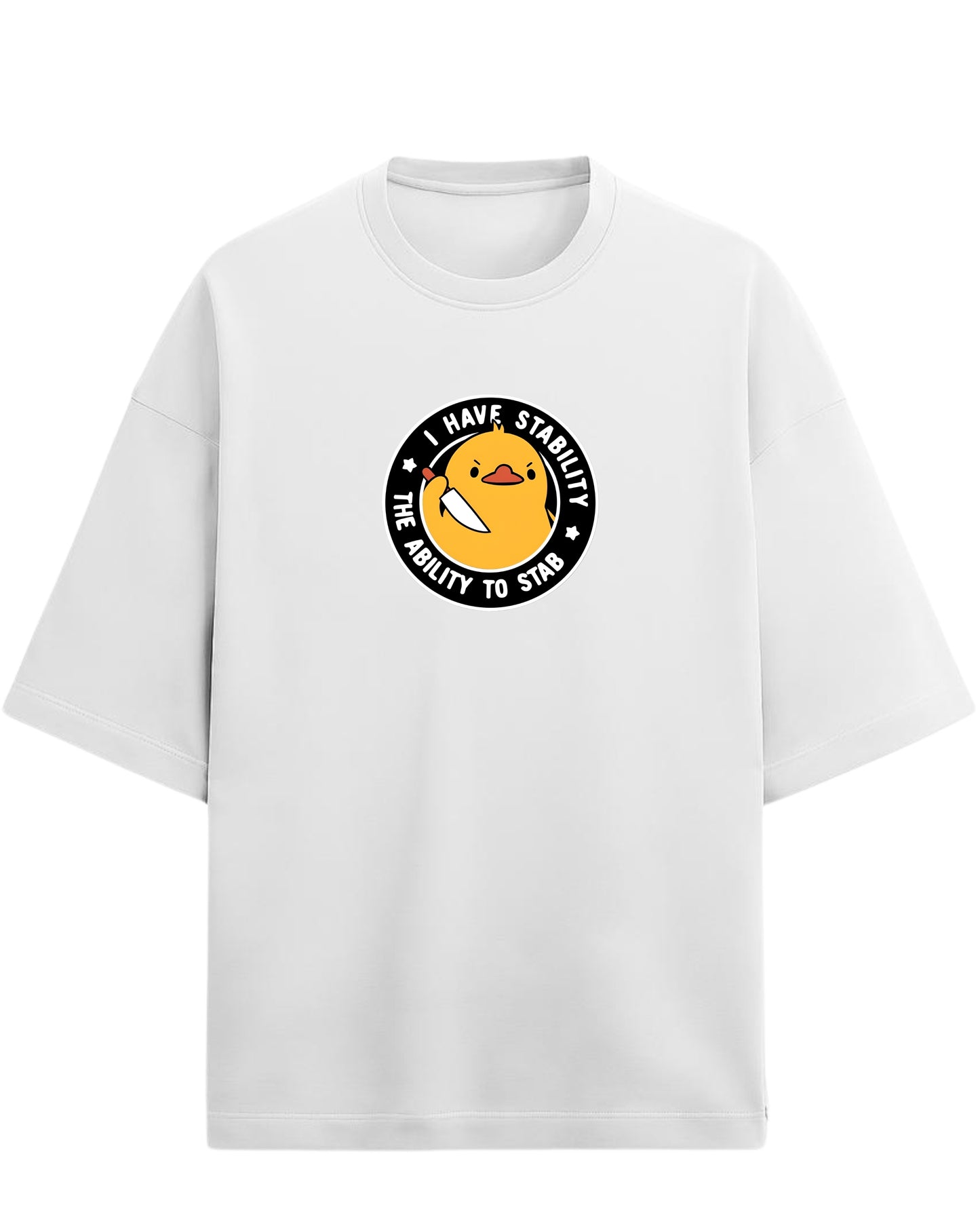 I Have Stability – The Ability to Stab Oversized T-Shirt | Cute Angry Duck Graphic Tee | Premium 260 GSM Cotton